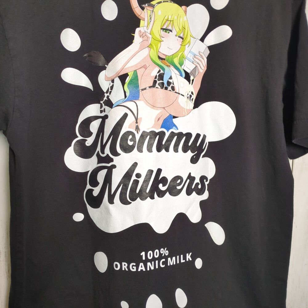 Mommy Milkers Anime Manga Graphic Tee Black Waifu Gamer Meme T-Shirt Large Lucoa